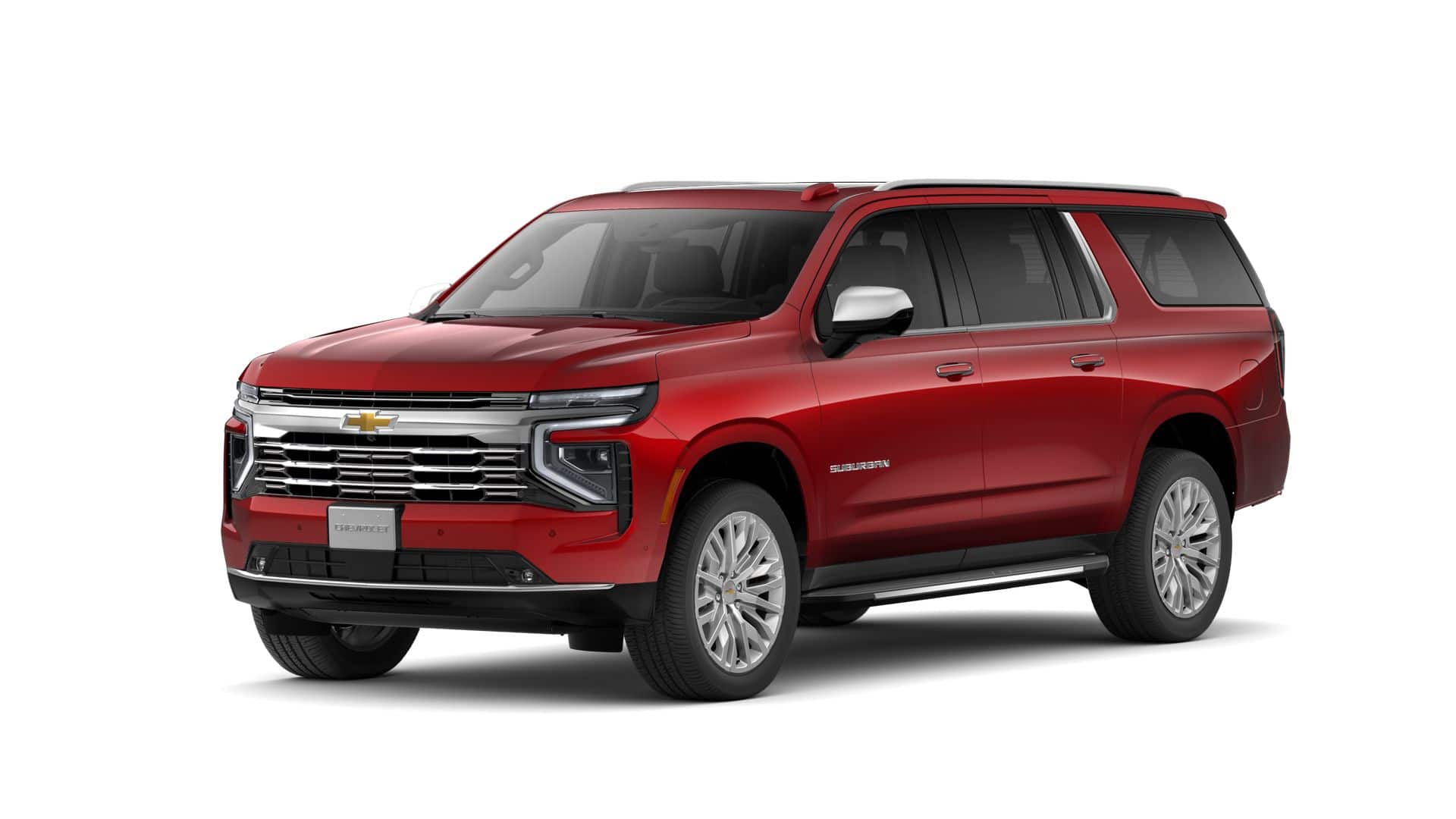 2026 Chevrolet Suburban Premier in Radiant Red Tintcoat — front three-quarter view